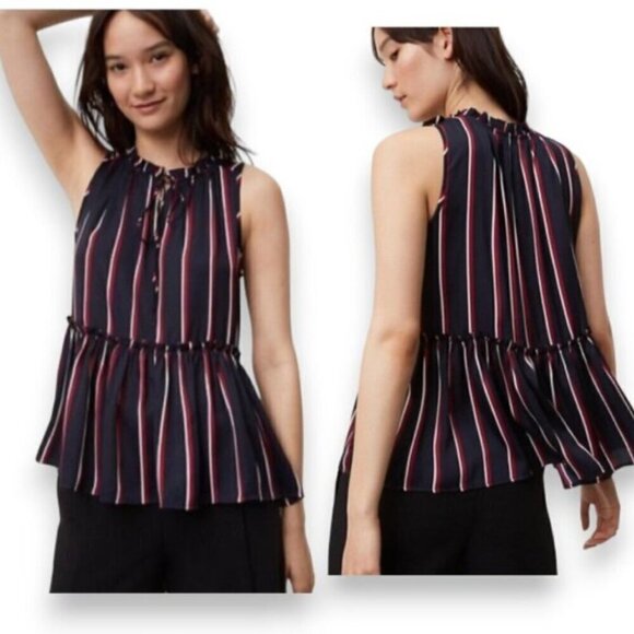 Loft Striped Sleeveless Silky Peplum Ruffle Top Blouse, Women's Size Small - Picture 1 of 7
